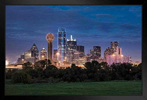 Dallas Texas Skyline Buildings Reunion Tower Illuminated at Night Photo Black Wood Framed Art Poster 20x14 Dallas Texas Skyline Buildings Reunion Tower Illuminated at Night Photo Black Wood Framed Art Poster 20x14