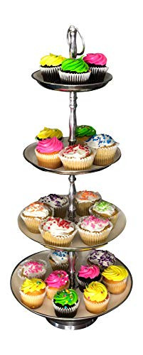 Cupcake Stand Tiered Serving Tray for Cake Dessert Fruit Display Platter by SEVENM WhiteSilver - 4 Tier