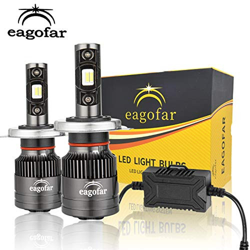 eagofar LED Headlight Bulb H4 9003 Led Headlights with 2 Pcs of 70W 8000 Lumens LED Headlights Bulbs 6500K Super Bright LED Chips Conversion Kits F-T1 Series Hi-Lo Beam with Temperature Control
