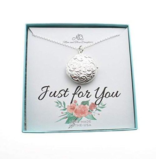 Floral Locket Charm Pendant Necklace In Sterling Silver On A 18 Sterling Silver Cable Chain Picture Locket Sterling Silver Locket