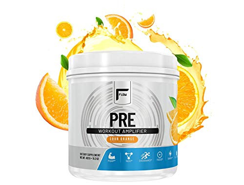 Flow Supplements Natural Pre-Workout Powder Naturally Flavored and Sweetened Workout Amplifier Pump Vaso Endurance Focus Energy Fully Dosed Sour Orange 30 Servings