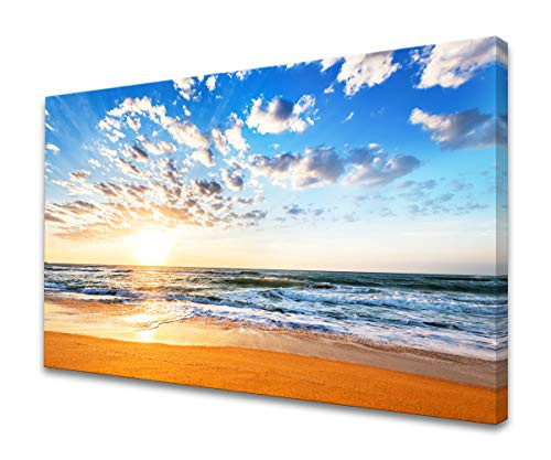 Muolunna S04769 Canvas Prints Wall Art Sunrise Ocean Beach Pictures Photo Paintings for Office Living Room Bedroom Home Decor Stretched and Framed Ready to Hang Waves Blue Sky Artwork 24x36inch