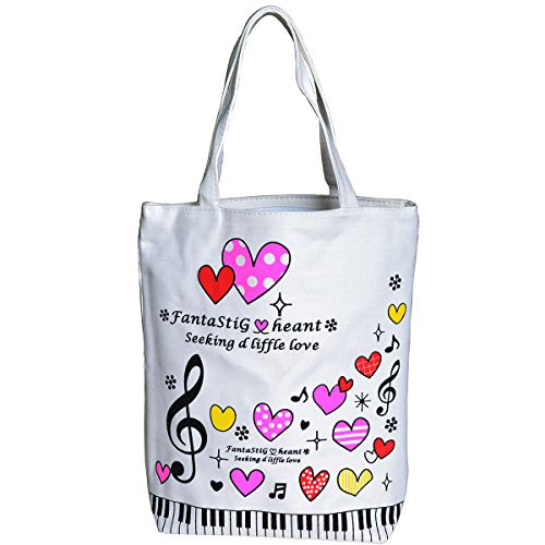 Punk Music High Note Treble Clef Pattern Canvas Handbag Shopper Grocery Bags Kids Students Reusable Tote Carrying Books Snacks Food Lunch Dinner Box 40.5x36.5x9cm (White-Love)