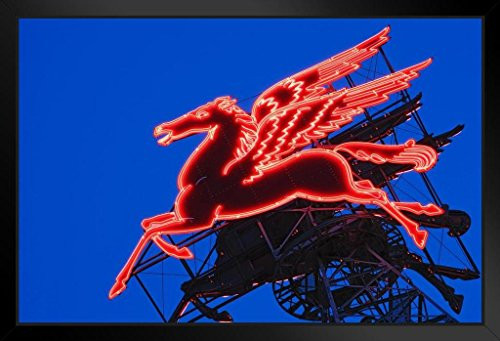 Neon Pegasus Sign Under Dusk Sky Magnolia Building Dallas Texas Photo Black Wood Framed Art Poster 20x14 Neon Pegasus Sign Under Dusk Sky Magnolia Building Dallas Texas Photo Black Wood Framed Art Poster 20x14