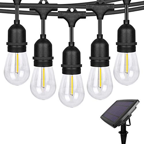 VAVOFO 48FT Outdoor String Lights Solar Powered Waterproof LED Patio Lights 15 Hanging Sockets Backyard Garden Bistro UL Listed