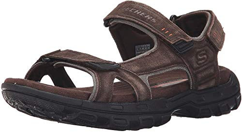 Skechers USA Mens Gander Alec Flat Sandal BrownBlack 13 M US