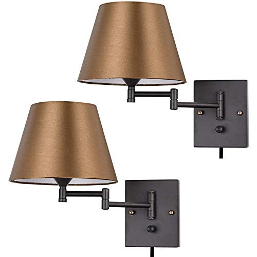 Pauwer Plug in Wall Sconce Set of 2 Swing Arm Wall Lamp with Plug in Cord and Fabric Shade Wall Light Fixtures for Hallway Bedroom Living Room Coffee Shade