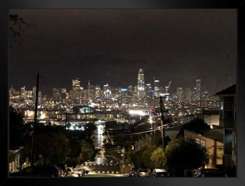 San Francisco Downtown City Buildings Rainy Night Landscape Photo Black Wood Framed Art Poster 14x20 San Francisco Downtown City Buildings Rainy Night Landscape Photo Black Wood Framed Art Poster 14x20