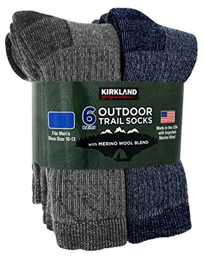 Kirkland Signature Mens 6 Pack Merino Wool Blend Trail Socks GreyNavy Medium - Shoe Size 7-9_5