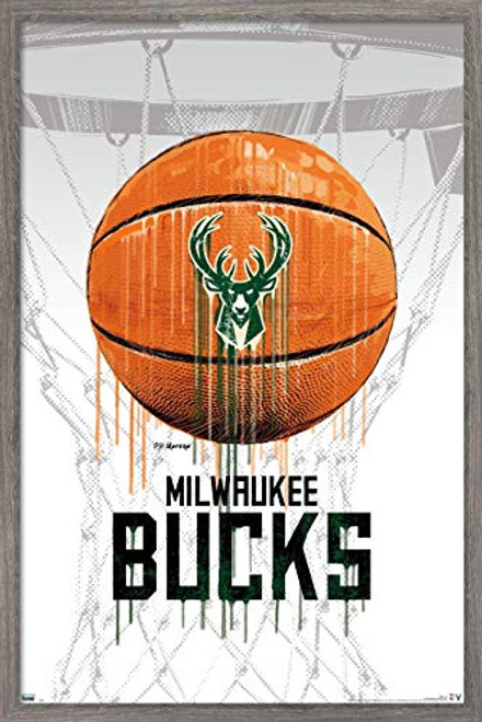 Trends International NBA Milwaukee Bucks - Drip Ball 20 Wall Poster 22_375 x 34 Barnwood Framed Version Trends International NBA Milwaukee Bucks - Drip Ball 20 Wall Poster 22_375 x 34 Barnwood Framed Version