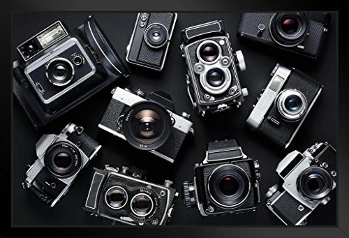 Vintage Cameras Photo Art Print Black Wood Framed Poster 20x14
