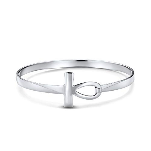 Spiritual Key of Life Sideways Horizontal Egyptian Ankh Cross Bangle Bracelet For Women Teen 925 Sterling Silver Spiritual Key of Life Sideways Horizontal Egyptian Ankh Cross Bangle Bracelet For Women Teen 925 Sterling Silver