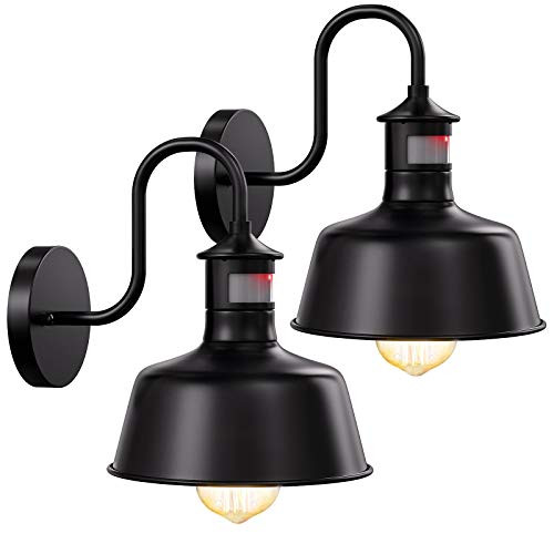 Barn Sconces Wall Lighting QcoQce 2 Pack Barn Fixtures Motion Sensor Light Industrial Vintage Gooseneck Light Dusk to Dawn Wall Lamp Porch Light for Outdoor Farmhouse Wall Lighting