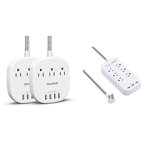 Power Strip with USB Desktop Charging Station with 3 Outlet 4 USB Ports 4_5A Flat Plug 5 ft Long Braided Extension Cord for Cruise Ship Travel Home Office ETL Listed