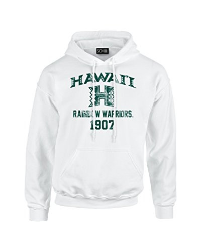 Hawaii Rainbow Warriors Mascot Block Arch College Long Sleeve Hoodie Large White
