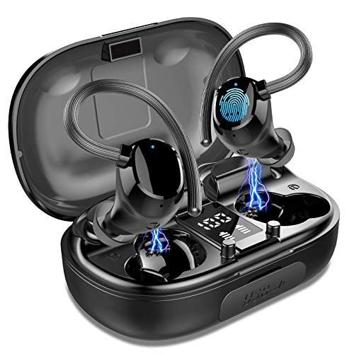 Wireless Earbuds Sports in-Ear Bluetooth 5_0 Headphones IP7 Waterproof 100H Playtime TWS Earhooks Headset Stereo CVC8_0 Noise Cancelling Wireless Earphone with Charging Case for Workout Running Gym