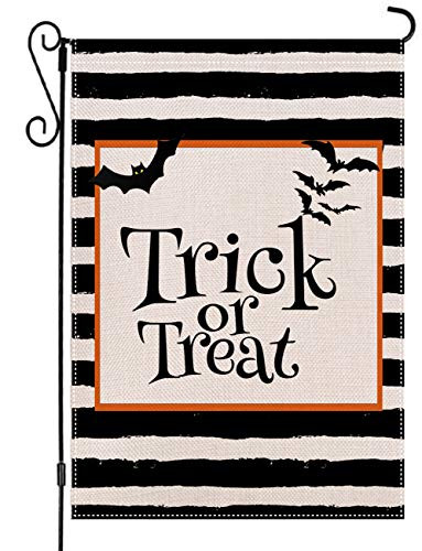 AUOIKK Trick or Treat Garden Flag Vertical Double Sized Halloween Farmhouse Flag Burlap Vintage Watercolor Yard Outdoor Garden Decoration 12_5 x 18 Inch