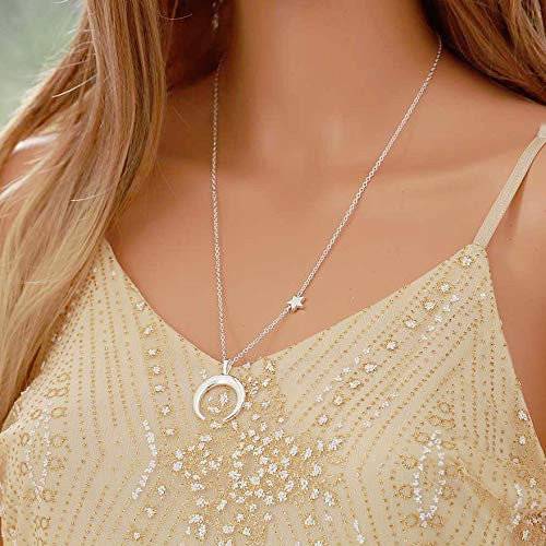 Fstrend Gypsy Moon Star Necklace Dainty Simple Necklaces Jewelry for Women and Girls Silver Fstrend Gypsy Moon Star Necklace Dainty Simple Necklaces Jewelry for Women and Girls Silver