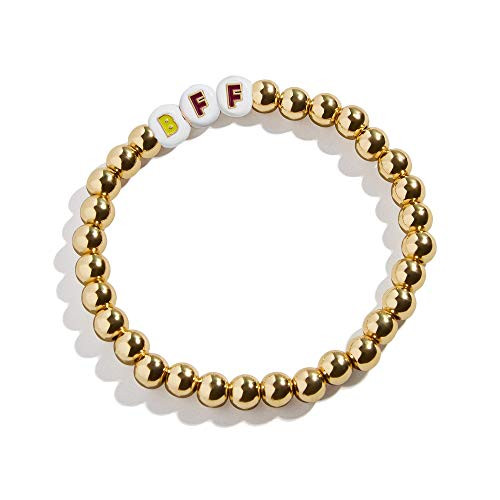 14K Gold Plated Beaded Bracelets Letter Stretch Dainty Stackable Bracelet for Women Girls