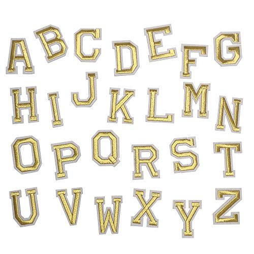 Libiline 26pcs Gold Letter from A to Z Embroidered Patch Sew OnIron On Patch Applique Clothes Dress Plant Hat Jeans Sewing Flowers Applique DIY Accessory Gold letther