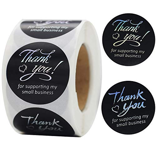 NSWDYLO Thank You Stickers Roll of 500pcs 1_5 Thank You for Supporting My Small Business Stickers 2 Designs Thank You Small Business Stickers Black Handmade Stickers for Business Packages