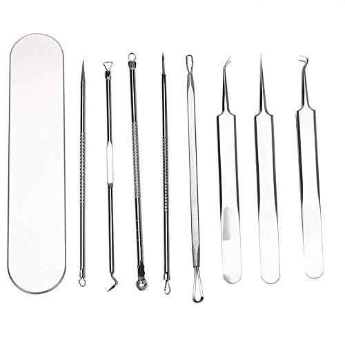 8 Pcs Blemish  and  Blackhead Removal Tools Professional Pimple Comedone Extractor Popper Tool Acne Removal Kit - Treatment for Pimples Blackheads Zit Removing ForeheadFacial and NoseSilver