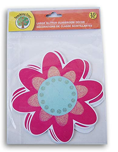Glitter Flower Classroom Decor Paper Cut-Outs - 10 Count