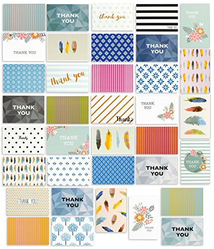 Thank You Cards - 36-Count Thank You Notes, Bulk Thank You Cards Set - Blank on the Inside, 6 Colorful and Vibrant Designs - Includes Thank You Cards and Envelopes, 4 x 6 Inches