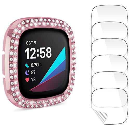 EZCO Bumper Case Plus Screen Protector Compatible with Fitbit Sense  and  Versa 3 61 Pack Full Coverage Screen Protector Film  Bling Protector Cover for Sense Versa 3 Smart Watch