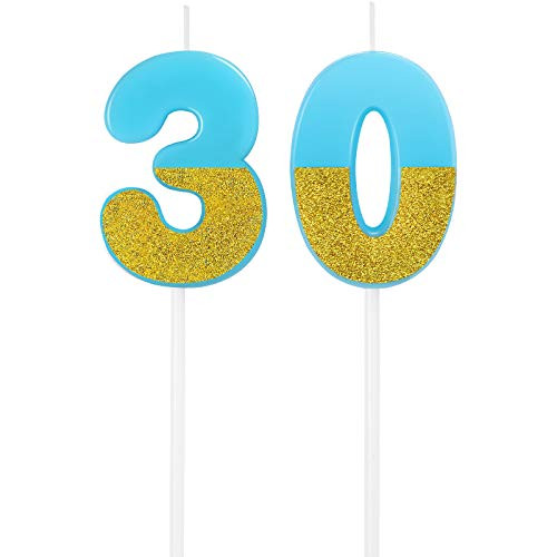 30th Birthday Candles Cake Numeral Candles Happy Birthday Glitter Cake Candles Topper Decoration for Birthday Party Wedding Anniversary Celebration Blue