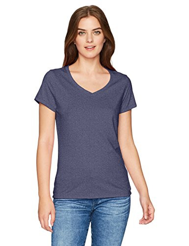 Hanes Womens X-Temp Short Sleeve V-Neck Tee with FreshIQ Navy Heather Small
