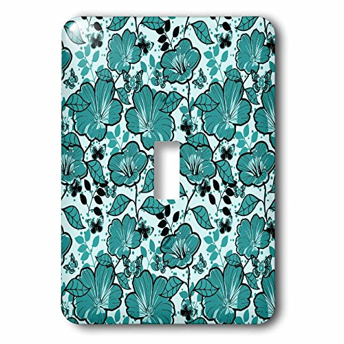 3dRose lsp-65424-1 Pretty Deep Turquoise Opened Flowers and Butterflies Single Toggle Switch Turqouise