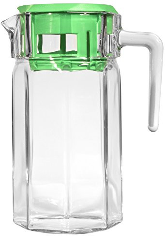 Circleware Lodge Glass Beverage Drink Pitcher Dispenser with green Plastic Lid & Glass Handle, 50 oz. Glassware for Water, Beer, Wine, Liquor, Iced Tea Punch & All Drinks