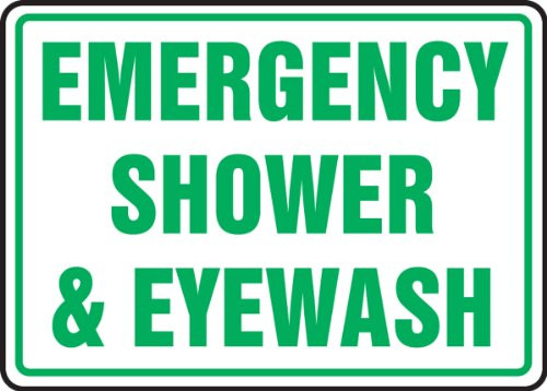 Accuform MFSD542VP Plastic Safety Sign LegendEmergency Shower  and  Eyewash 10 Length x 14 Width x 0_055 Thickness Green on White