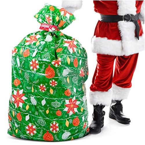 Christmas Extra Large Gift Bag  Xmas Present Wrapping 56x36 Jumbo Large Christmas - Gift Bag Plastic Giant Gift Bags for Huge Gifts - Heavy Duty Big Gift Sack Set with Tag  and  String Tie