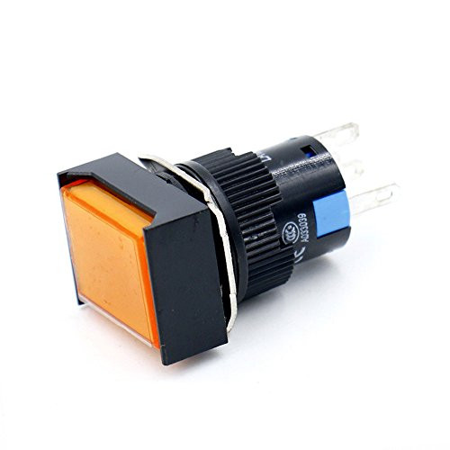 Baomain 16mm Push Button Switch Momentary Rectangular Cap LED Lamp Orange Light DC 24V SPDT 5 Pin 3 Pack