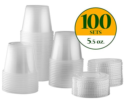 5.5 oz. Plastic Disposable Portion Cups With Lids [100 Sets] Souffle Cups, Condiment Cups