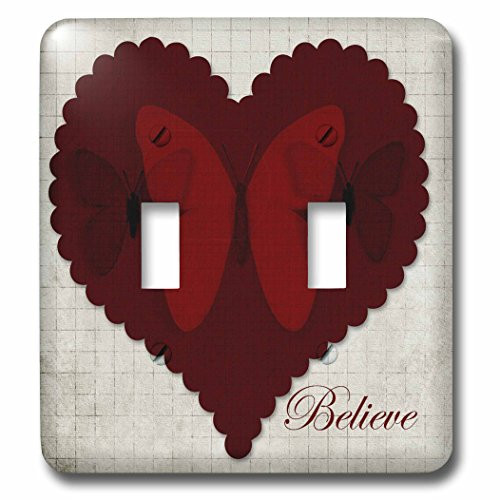 3dRose lsp-57282-2 Inspirational Heart With Butterflies Believe - Art Double Toggle Switch Red