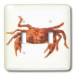 3dRose lsp-104661-2 Vintage Red Crab Nautical Vignette Illustration Double Toggle Switch Multicolor