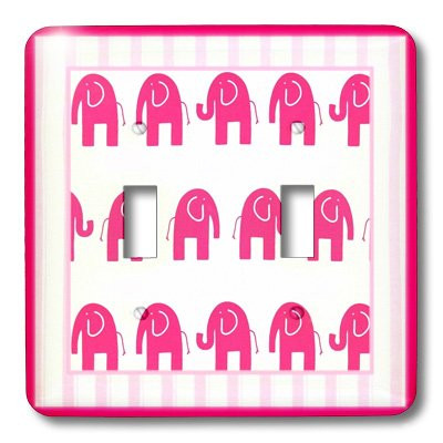 3dRose LLC lsp-109271-2 Parade of Hot Pink Elephants On Pink Stripes Double Toggle Switch