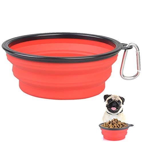 Kitatayi Large Collapsible Dog Bowls 34oz Dogs Water Bowls Food Dishes Cats Feeder BPA Free Food Grade Silicone Pets Feeding Bowl for TravelCampingHiking Red