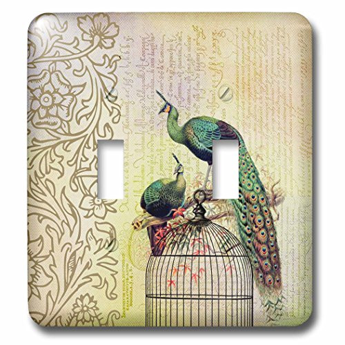 3dRose LLC lsp-79354-2 Vintage French Peacocks On A Bird Cage- Animals Double Toggle Switch