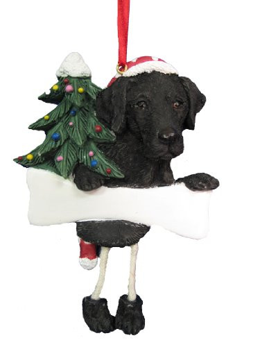 Black Labrador Ornament with Unique "Dangling Legs" Hand Painted and Easily Personalized Christmas Ornament
