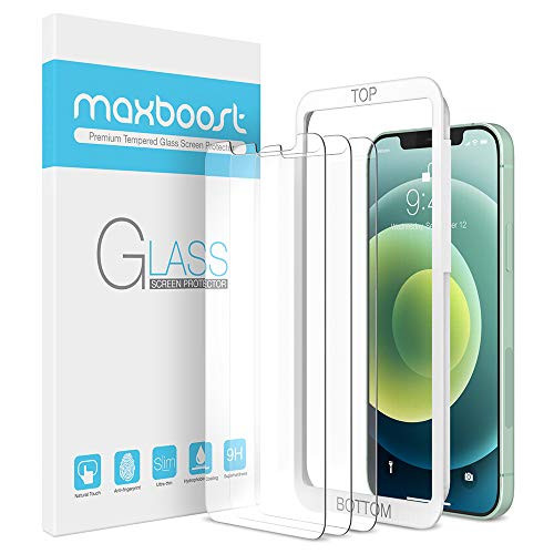Maxboost Screen Protector Compatible with iPhone 12 Mini Screen Protector - 3 Pack Tempered Glass Film for Apple iPhone 12 mini 5_4-inch 2020 wAlignment Tool included
