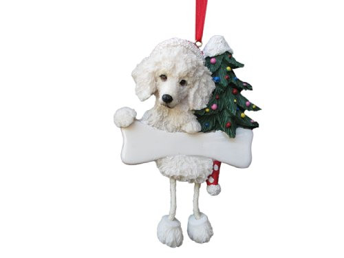 Poodle Ornament White with Unique "Dangling Legs" Hand Painted and Easily Personalized Christmas Ornament