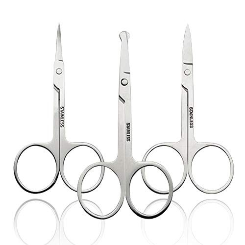 3 Pack Nose Hair Scissors Facial Hair Scissors Small Scissors Stainless Steel Straight Tip Scissor for Eyebrows Nose Moustache Beard