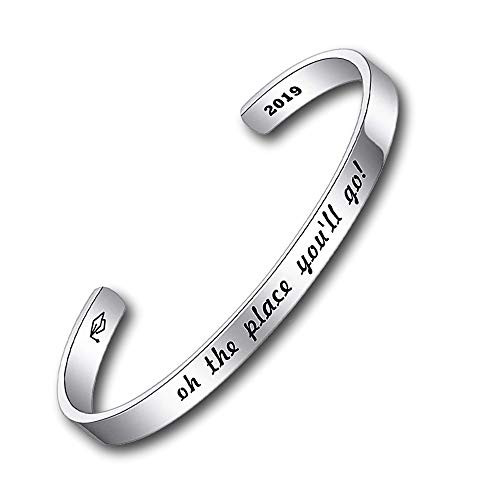 Inspirational Bracelet - Mantra Cuff Bangle Bracelet Stainless Steel Engraved Personalized Encouragement Friend Jewelry for Women on The Place Youll go