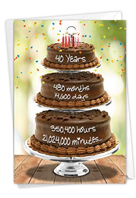 NobleWorks - Loving Happy Birthday Greeting Card - Bday Cake Countdown Congrats Stationery Notecard with Envelope - 40 Year Time Count C9091MBG