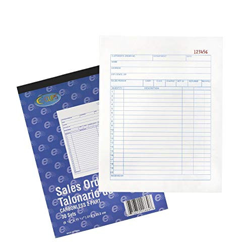 E-Clips 22664 Sales Order Receipt Invoice Book 30 Carbonless 2 Part White and Canary Yellow Copies 8_5x11-inch 1-Book E-Clips 22664 Sales Order Receipt Invoice Book 30 Carbonless 2 Part White and Canary Yellow Copies 8_5x11-inch 1-Book