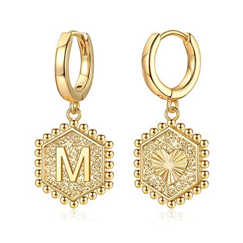 Initial Earrings for Girls Kids Hypoalllergenic S925 Sterling Silver Post Dangle Hoop Earrings Small Letter M Initial Earrings Hexagon Letter Earrings for Women GirlsM Initial Earrings for Girls Kids Hypoalllergenic S925 Sterling Silver Post Dangle Hoop Earrings Small Letter M Initial Earrings Hexagon Letter Earrings for Women GirlsM